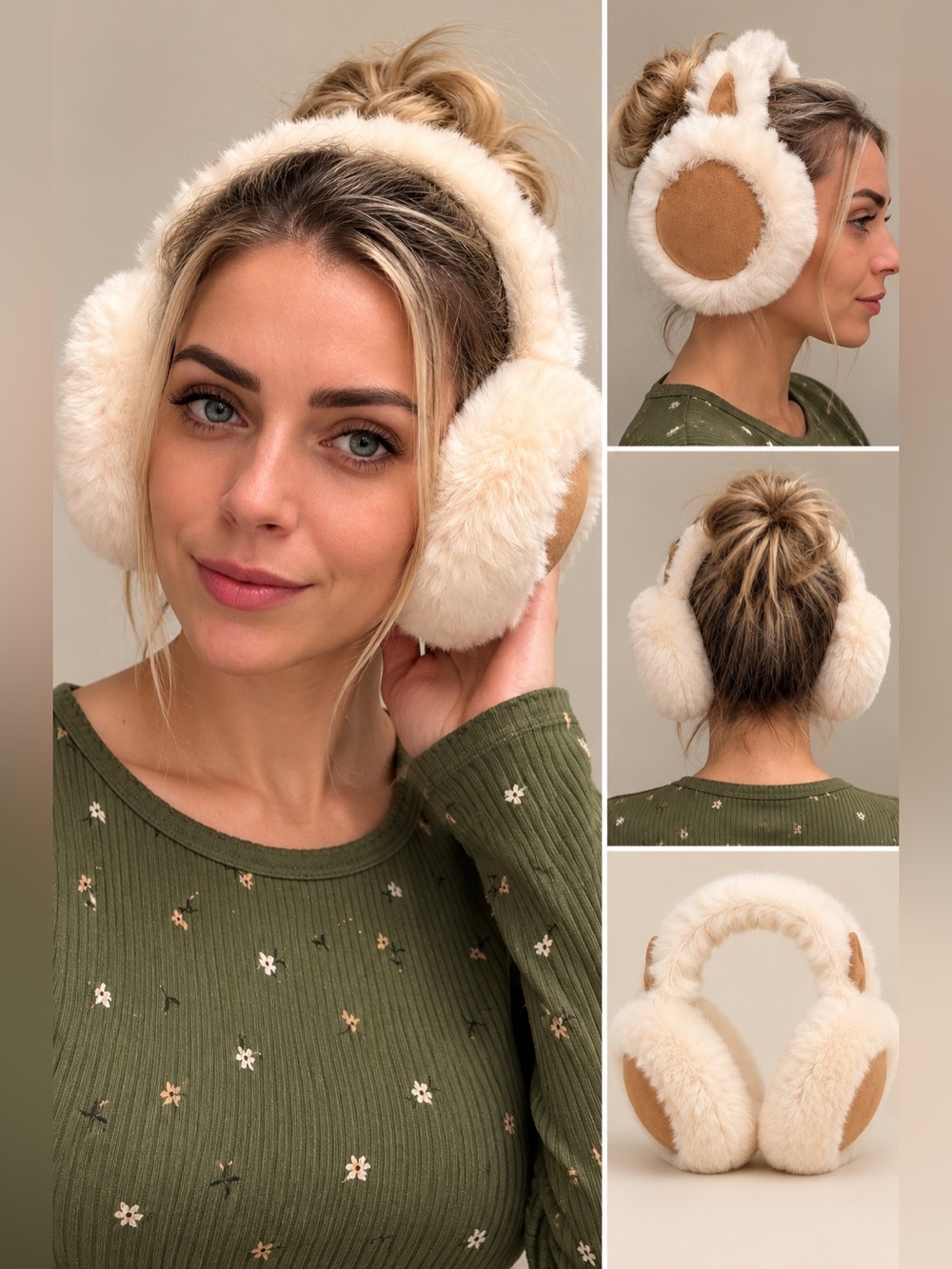 Collapsible White Faux Fur Earmuffs